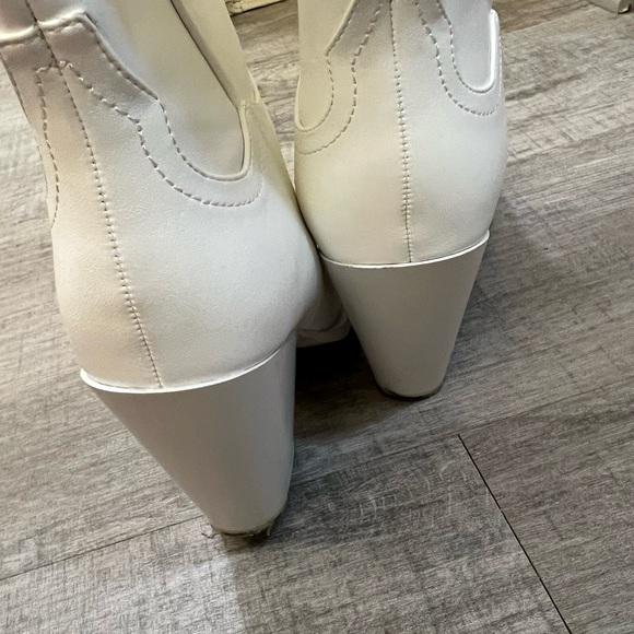 Country Cowboy cowgirl white knee high heels block boots - Picture 11 of 16